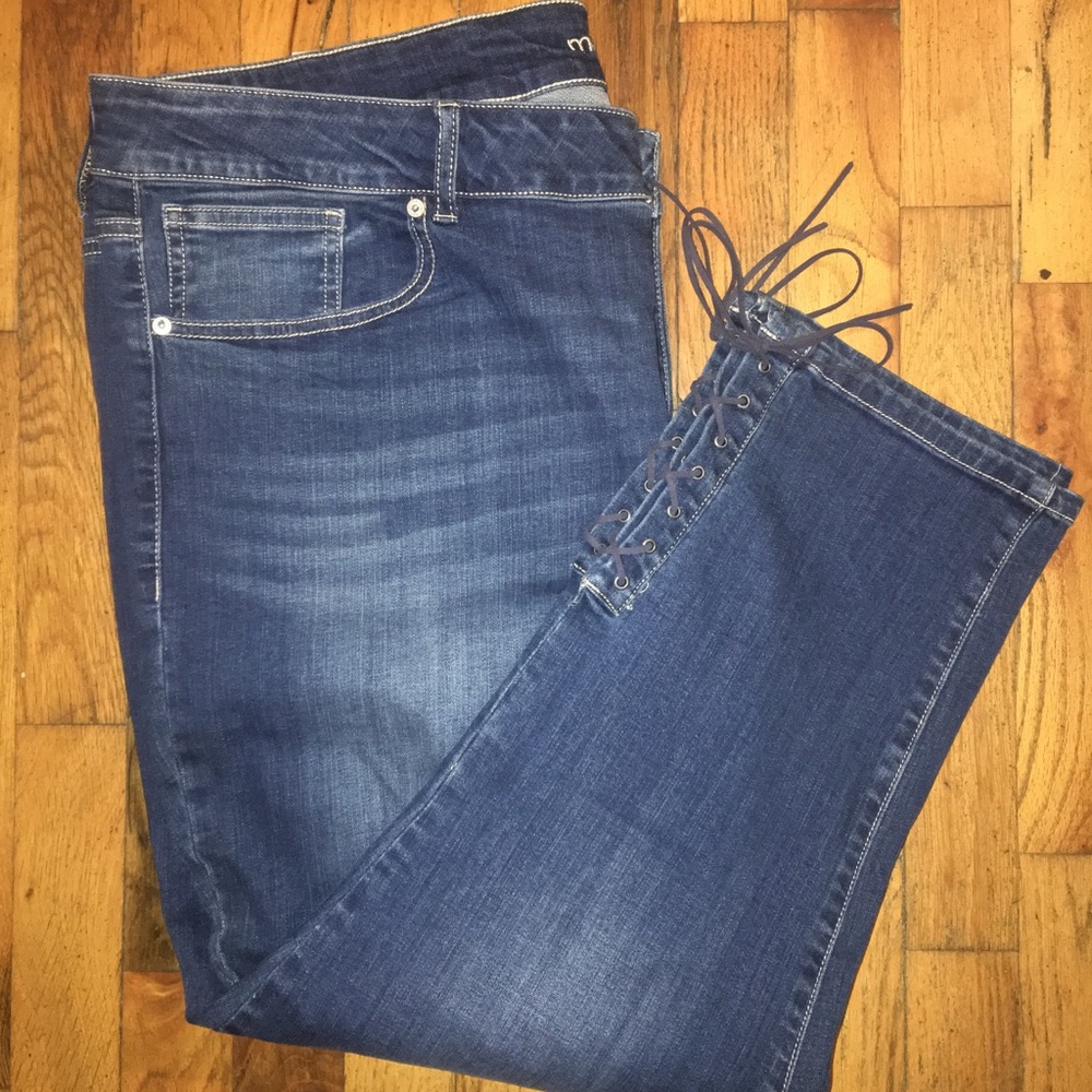 Maurices Plus Size Lace Up Bottom Denim Crop Capri
